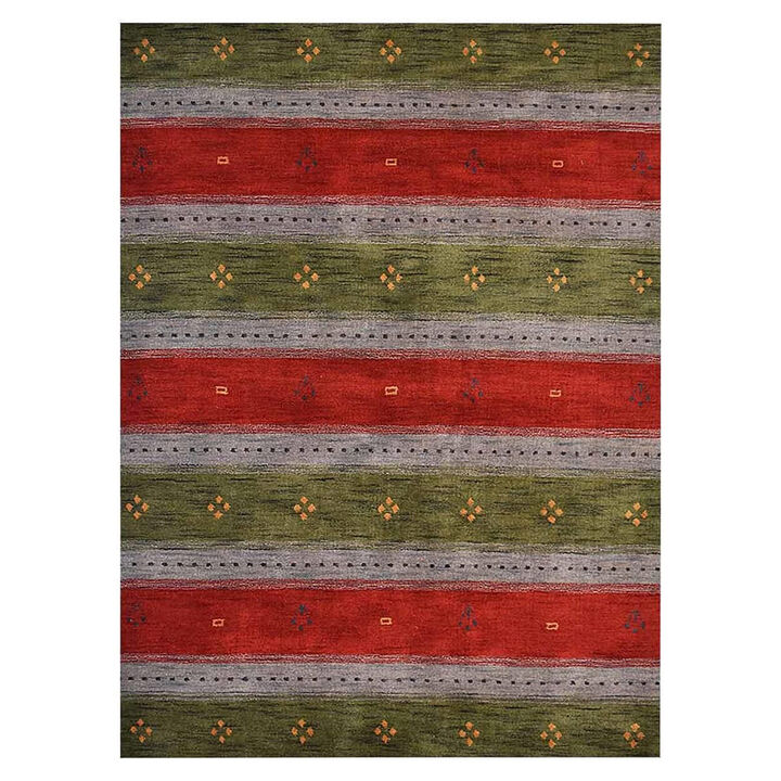 RUGSOTIC CARPETS HAND KNOTTED LOOM WOOL ECO-FRIENDLY AREA RUGS  - 5'x8', Rectangle, Green Blue Color, Contemporary Modern Design, High Pile Thick Handmade Anti Skid Rugs for Living Room (L00212)