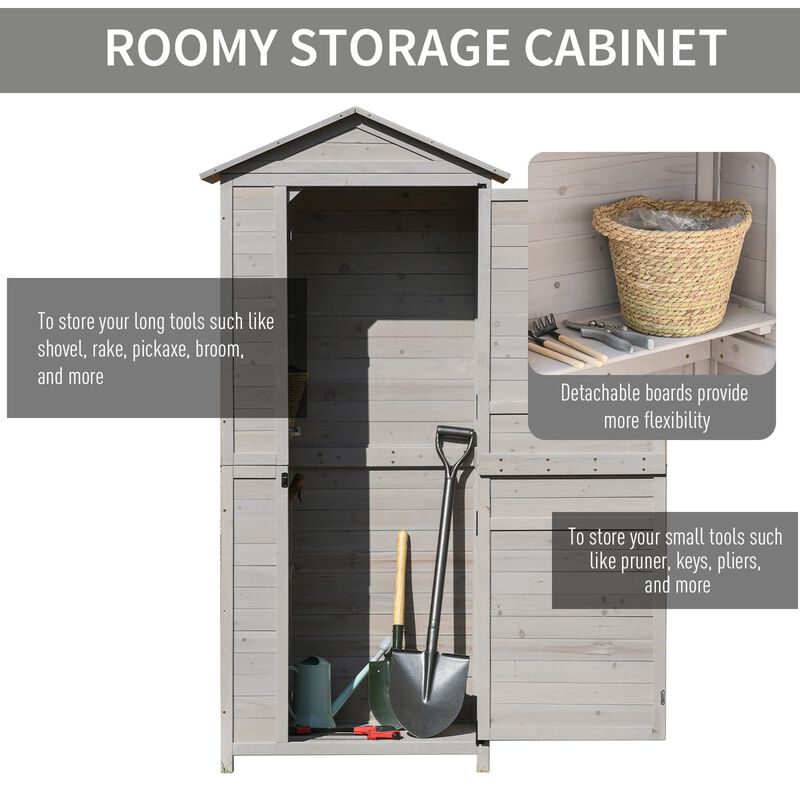 Light Gray Outdoor Storage: 4-Tier Wooden Garden Cabinet with Shelves
