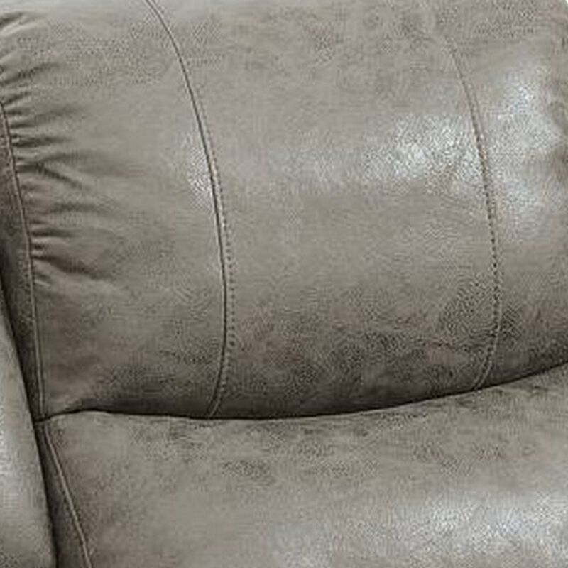 40 Inch Vegan Faux Leather Power Recliner with USB Port, Stone Gray - Benzara