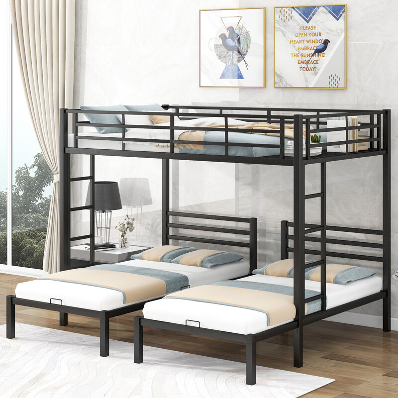 Full Over Twin & Twin Size Bunk Bed With Built-In Shelf