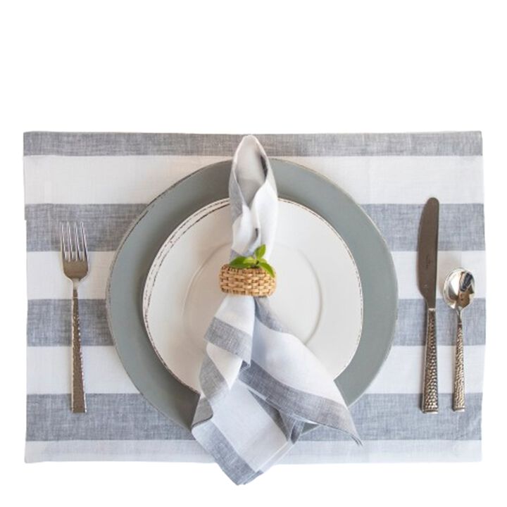Solino Home 100% Pure Linen Placemats | Cabana Stripe for Spring & Easter