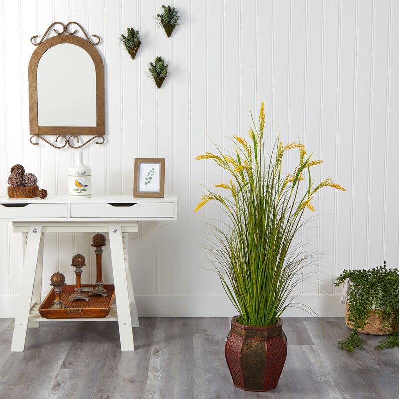 Hivvago 53" Wheat Grain Artificial Plant in Decorative Planter
