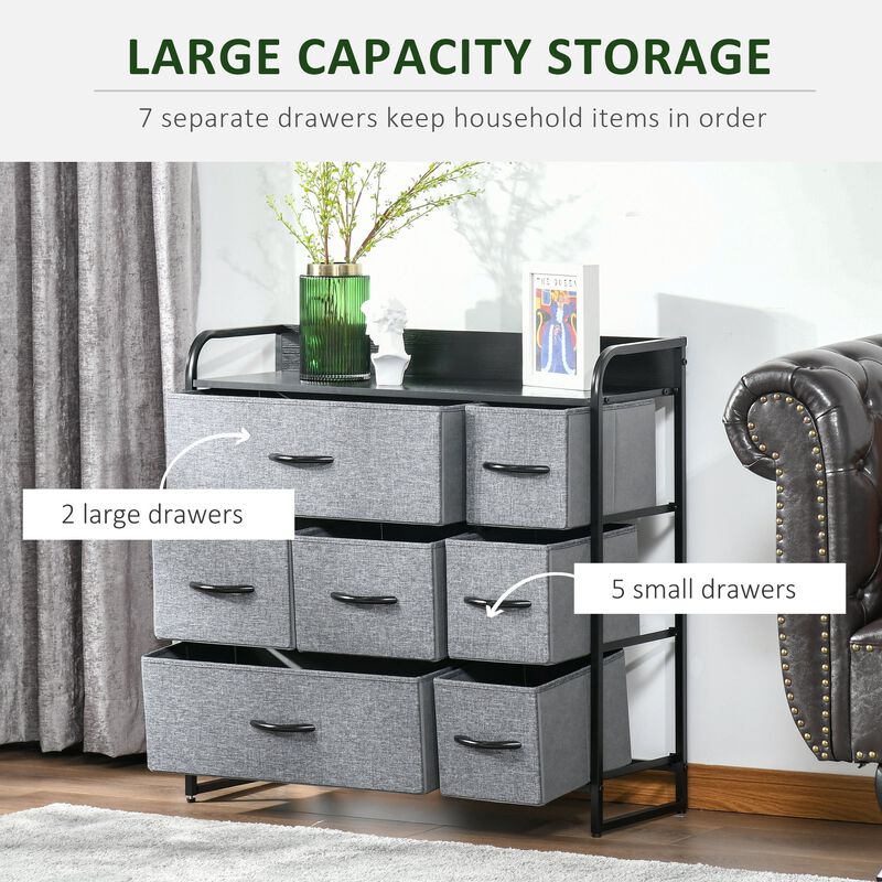 Gray Bedroom Storage: 7-Drawer Fabric Chest with Steel Frame
