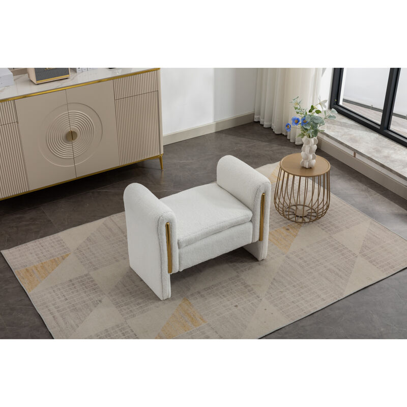 Teddy Fabric Single Bench Shoe Bench Makeup Bench For Bedroom Indoor, Ivory