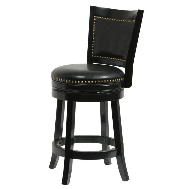 Nailhead Trim Round Leatherette Counter Stool with Flared Legs, Black-Benzara