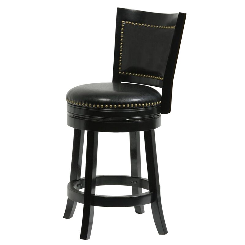 Nailhead Trim Round Leatherette Counter Stool with Flared Legs, Black-Benzara