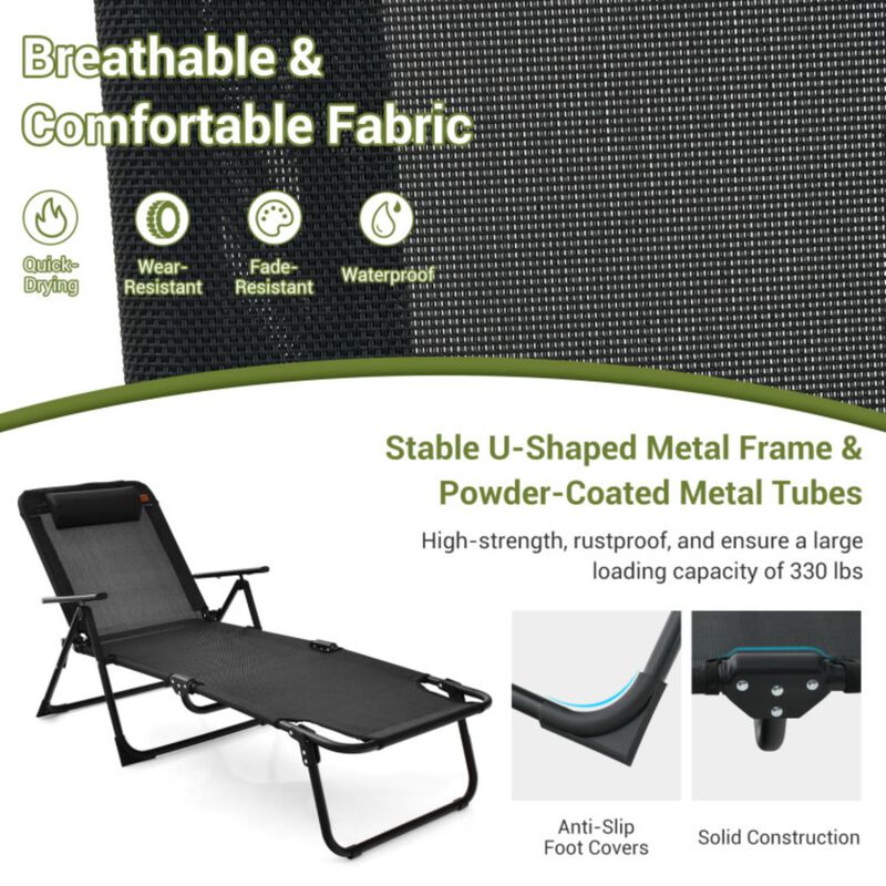 Hivvago 3 Pieces Patio Folding Chaise Lounge Set with PVC Tabletop