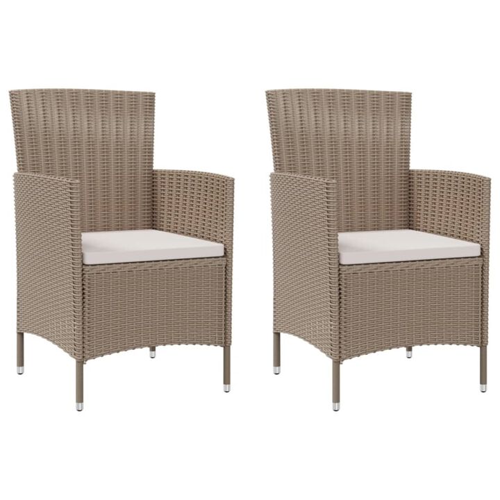 vidaXL Patio Chairs with Cushions 2 pcs Poly Rattan Beige