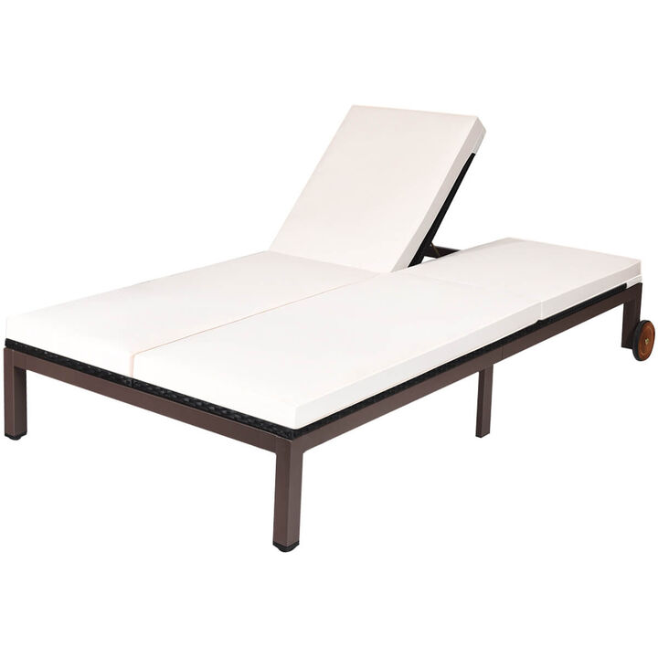 2-Person Patio Rattan Lounge Chair with Adjustable Backrest and Cushions
