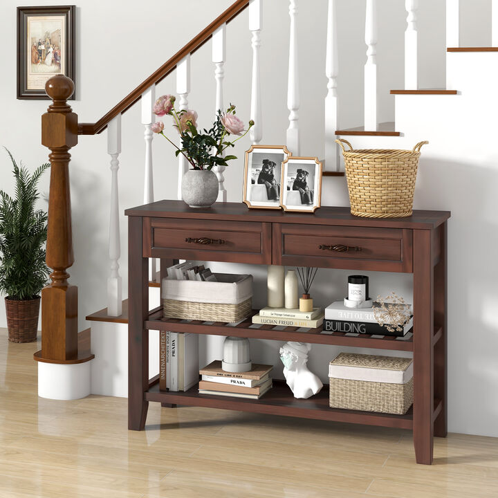 3-Tier Console Table with 2 Drawers for Living Room or Entryway Storage and Decor