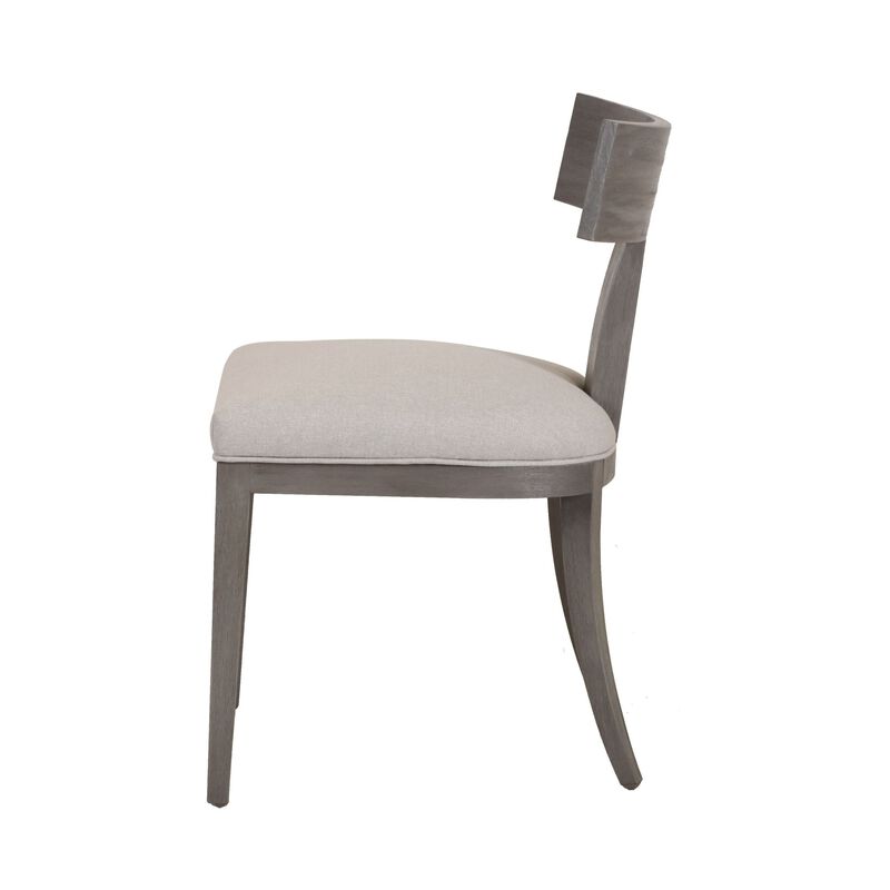 Cid Sten 21 Inch Dining Chair Set of 2, T Shape Back, Beige Linen, Gray - Benzara