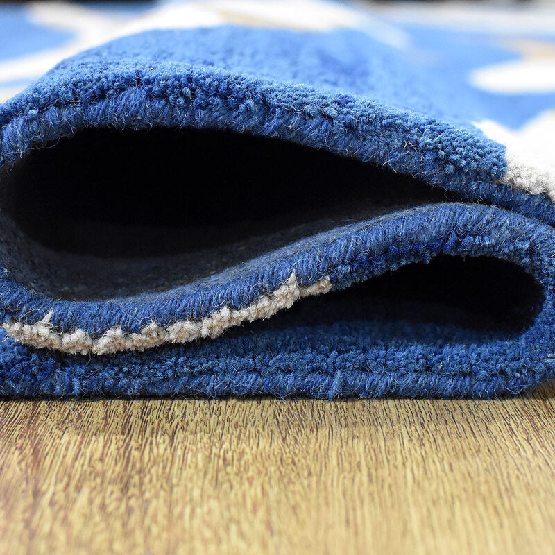 RUGSOTIC CARPETS HAND TUFTED WOOL ECO-FRIENDLY AREA RUGS  - 8'x8', Square Shape, Blue, Contemporary Modern Design, High Pile Thick Handmade Anti Skid Area Rugs for Living Room, Bed Room (K00264)