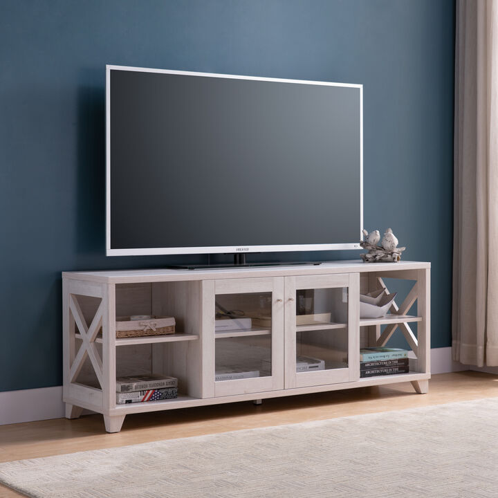 White Oak TV Stand with 4 Side Shevles and Center Transparent Cabinet