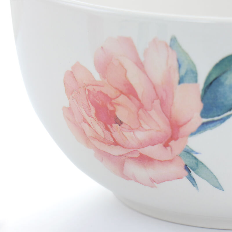 Martha Stewart 3 Piece Fine Ceramic Floral Bowl Set in White