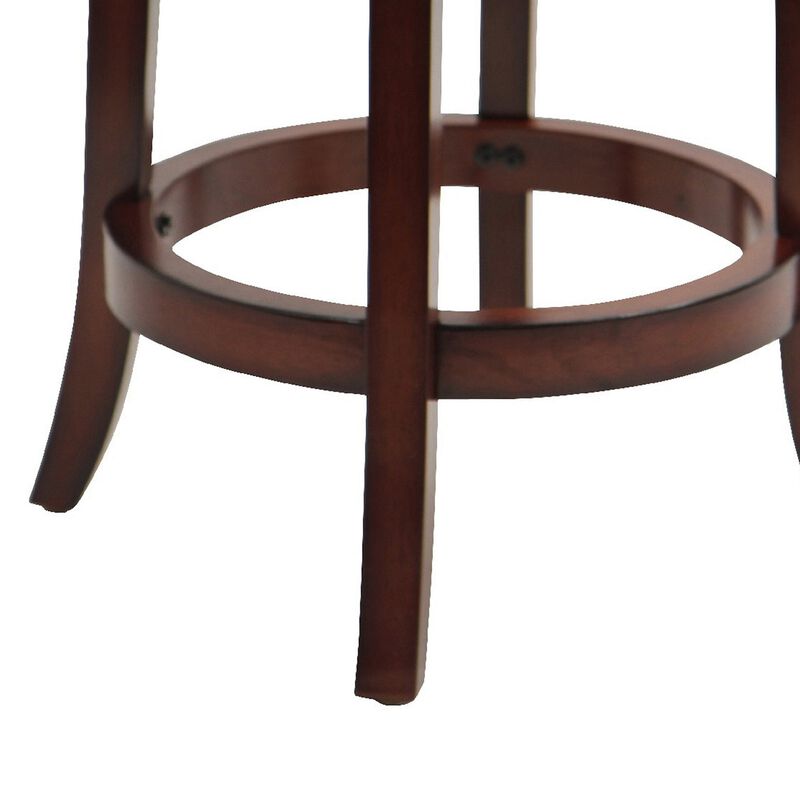 Sabi 24 inch Swivel Counter Stool, Solid Wood, Faux Leather, Brown, Black-Benzara