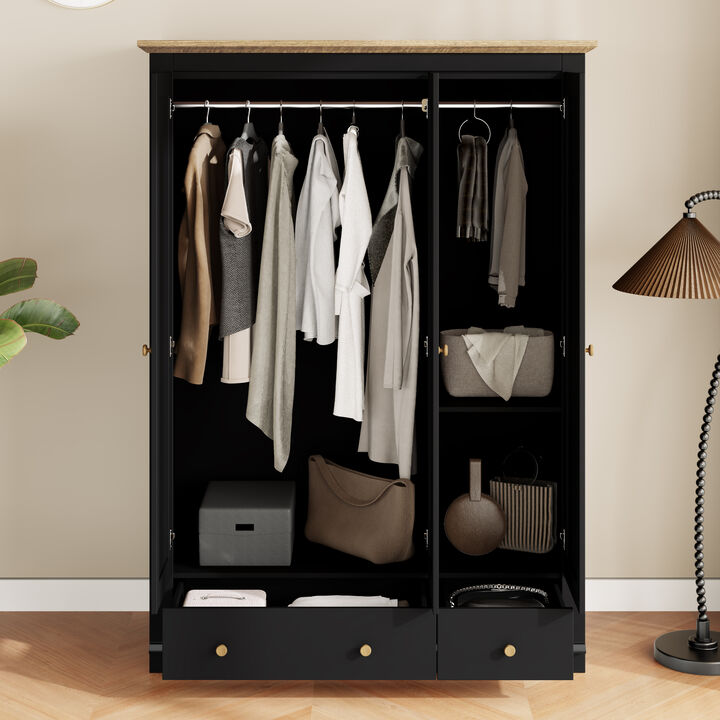 Merax Modern Wood 3 Doors Armoire Wardrobe Closet with 2 Drawers