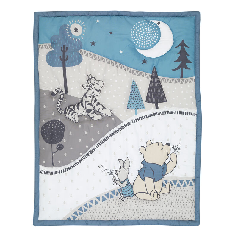 Lambs & Ivy Disney Baby Forever Pooh Blue/Gray 3-Piece Mini Crib Bedding Set