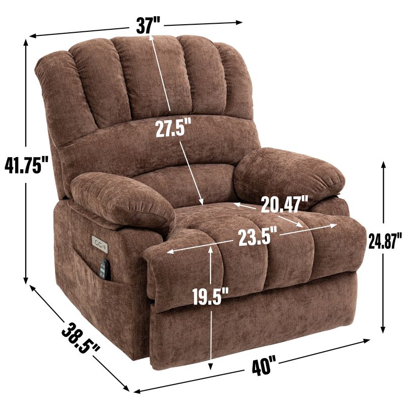 Mondawe 23" Seat Width and High Back Large Size Chenille Power Lift Recliner Chair with 8-Point Vibration Massage and Lumbar Heating