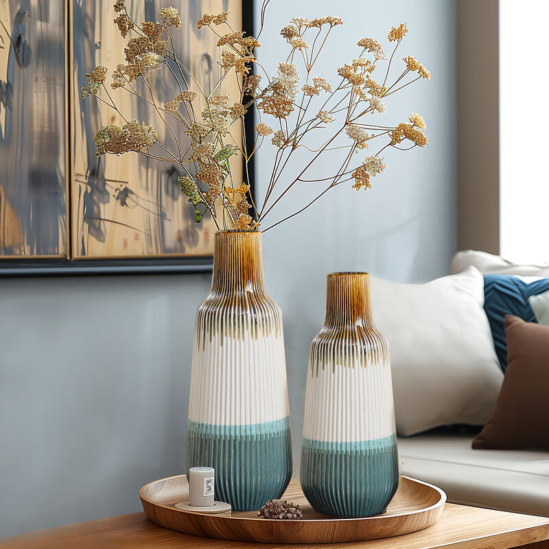 LuxenHome Earth Tones Ombre Stoneware Vase