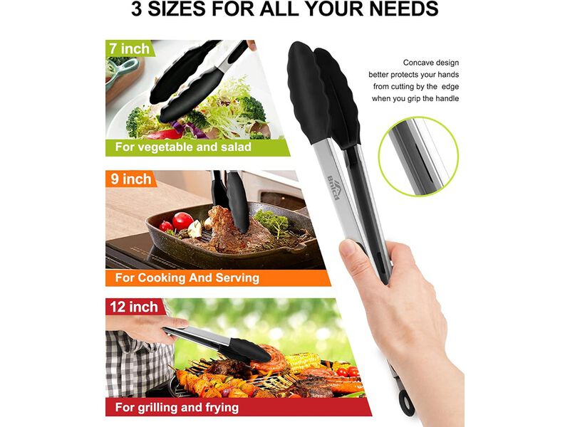 Bnlcd Kitchen Tongs, Premium Stainless Steel Locking Cooking Tongs