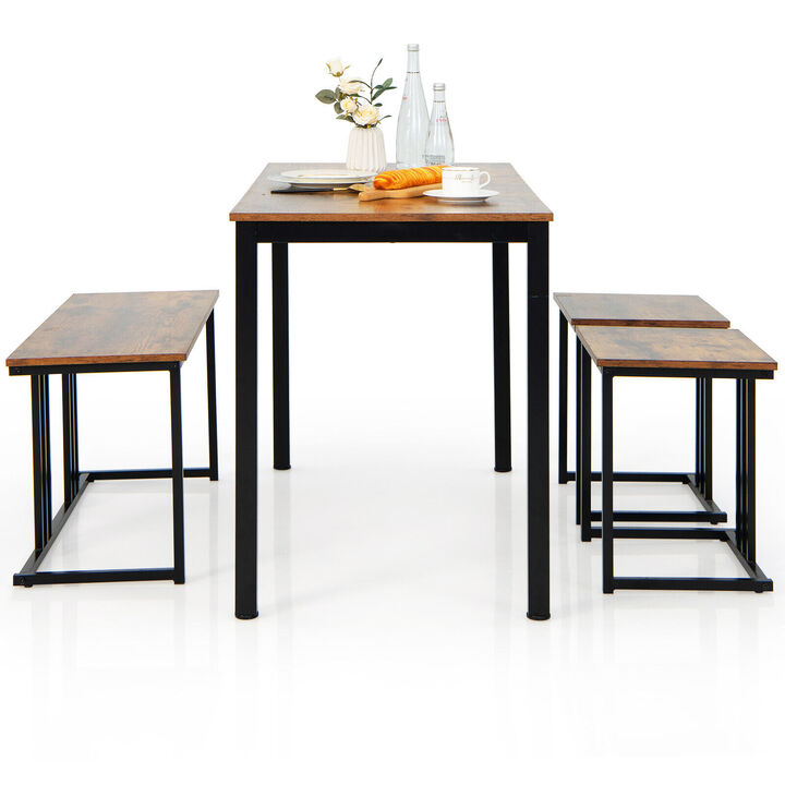 4 Pieces Space-Saving Dining Table Set with Bench and 2 Stools