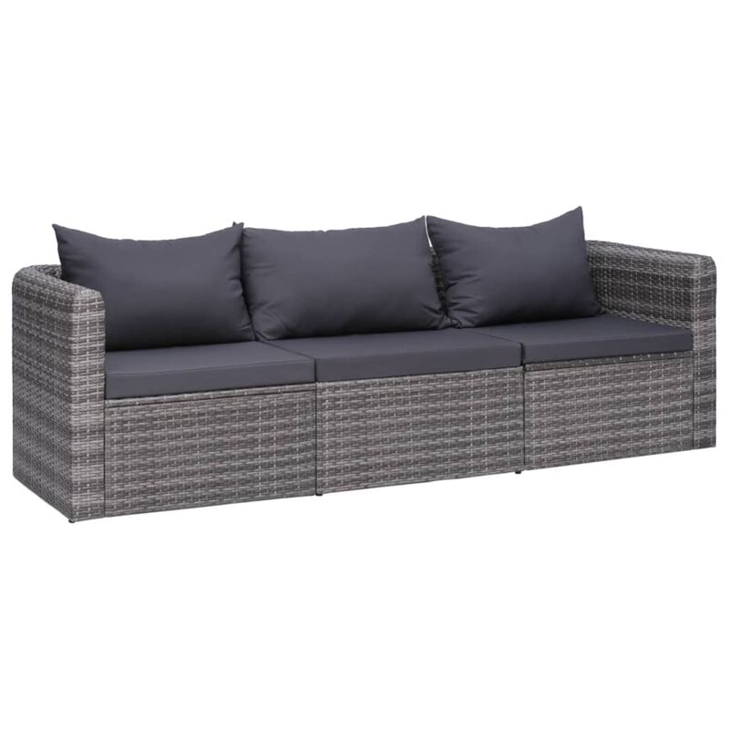 vidaXL 3 Piece Garden Sofa Set with Cushions Gray Poly Rattan