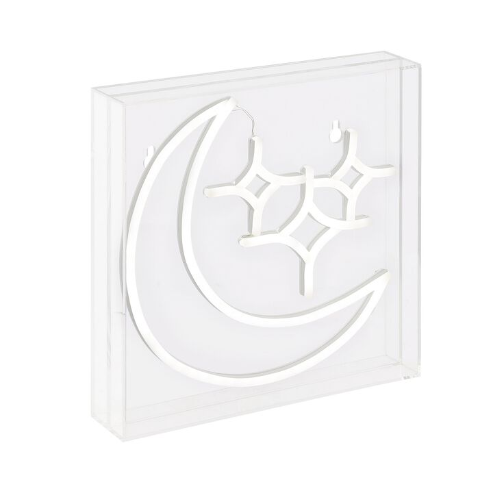 Starry Crescent 10" Square Contemporary Glam Acrylic Box USB Operated LED Neon Light