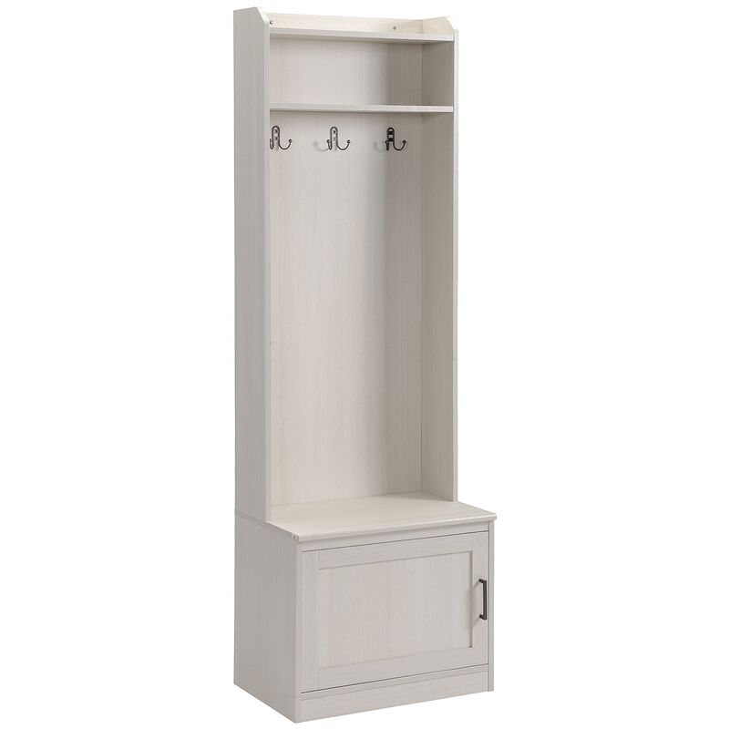 White Rustic Entryway: Hall Tree Bench with Coat Rack & Shoe Storage