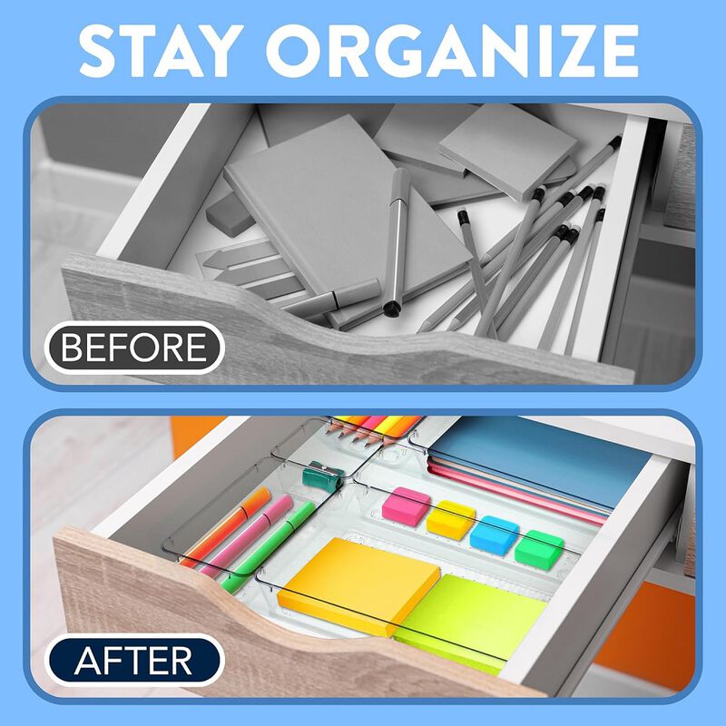 Drawer Organizer Set - Includes 12-piece 9x6 bins, 20-piece 9x3 bins, 18-piece 6x3 Bins, 22-piece 3x3 Bins, Stackable Storage Trays for Makeup, Kitchen, and Office, 72 Pack