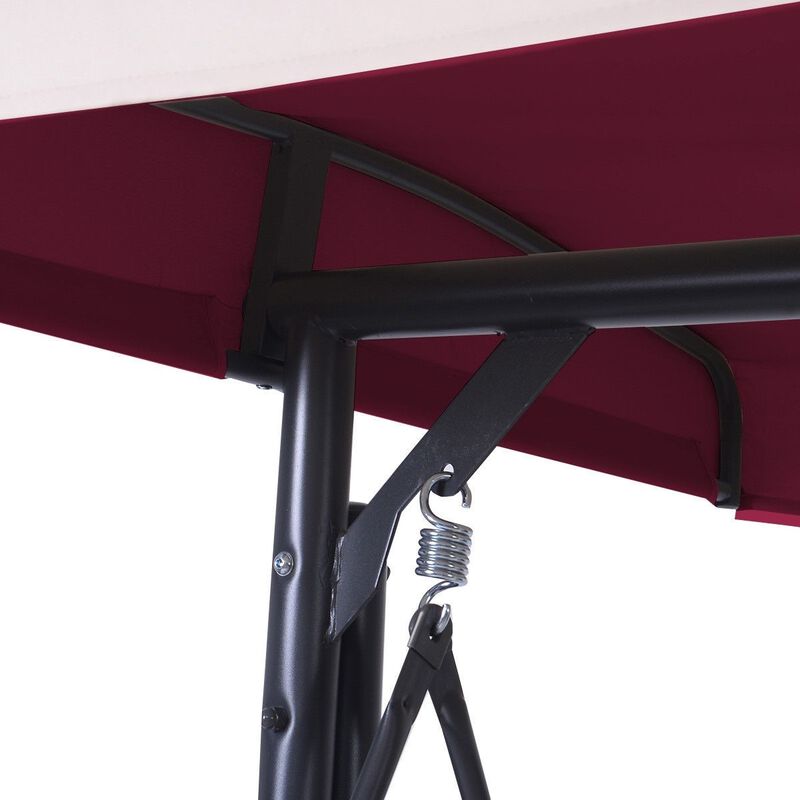 Hivvago Dark Red Burgundy 3 Seat Cushioned Porch Patio Canopy Swing Chair