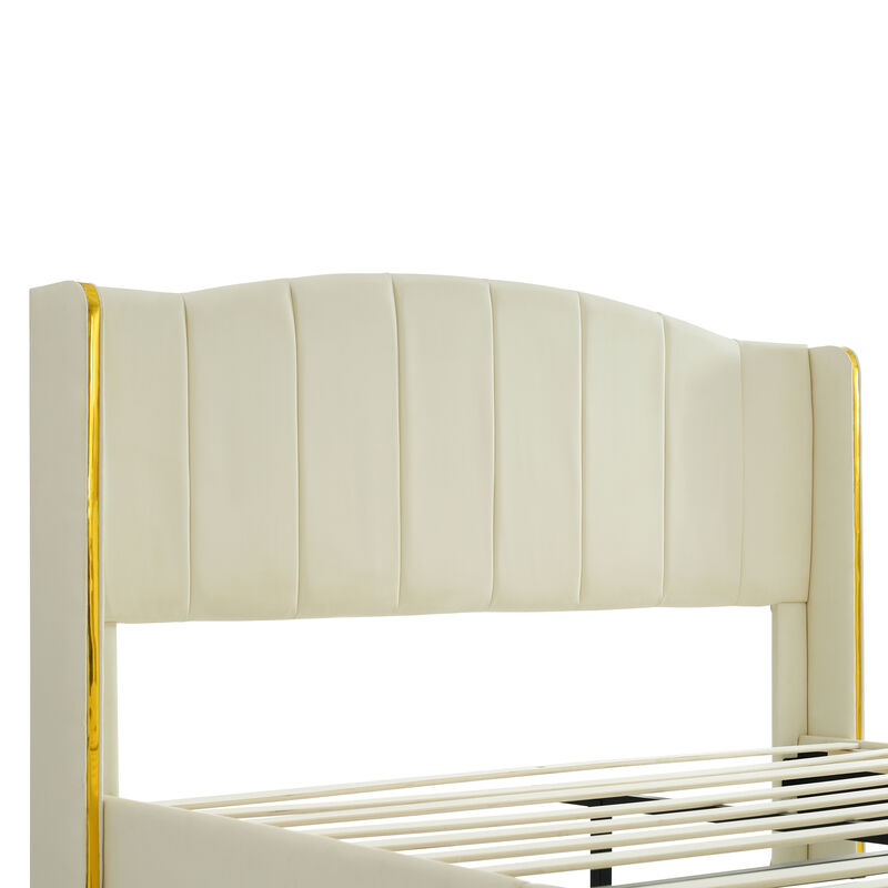 Merax PU Leather Upholstered Platform Bed with Velcro Slats