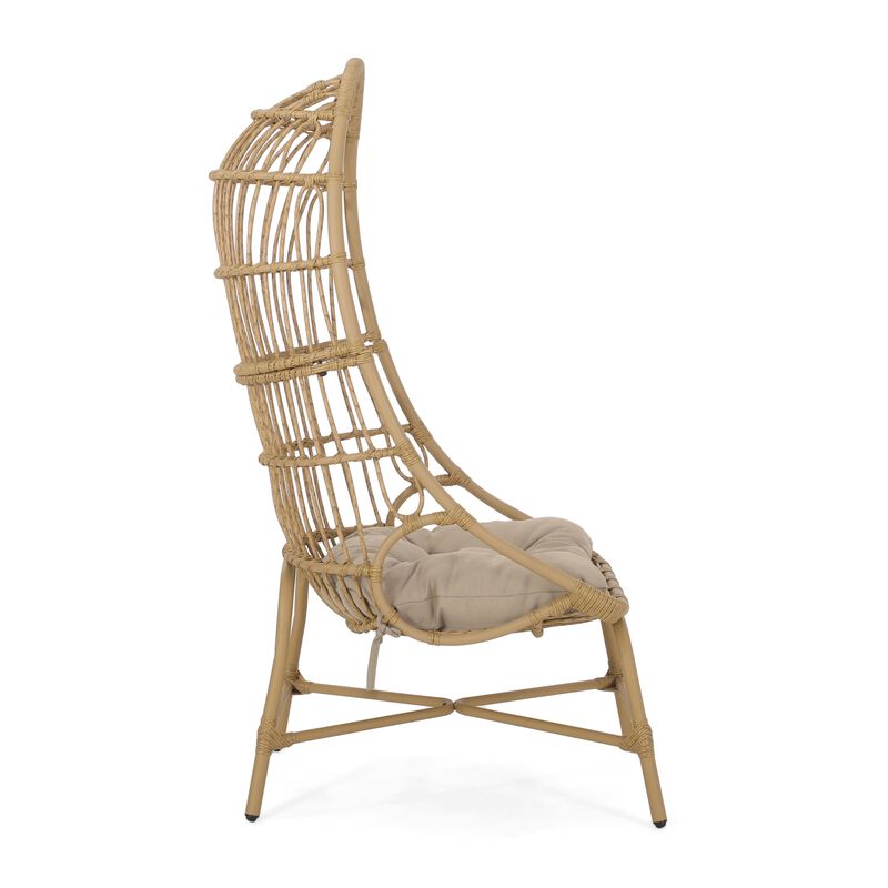 Elena Outdoor Accent Chair, Cocoon Egg Shape, 53 Inch Brown Rattan - Benzara