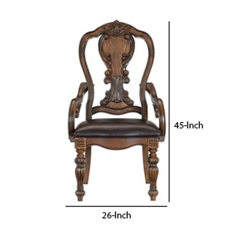Devi 20 Inch Armchair, Queen Anne Backrest, Turned Legs, Rustic Brown -Benzara