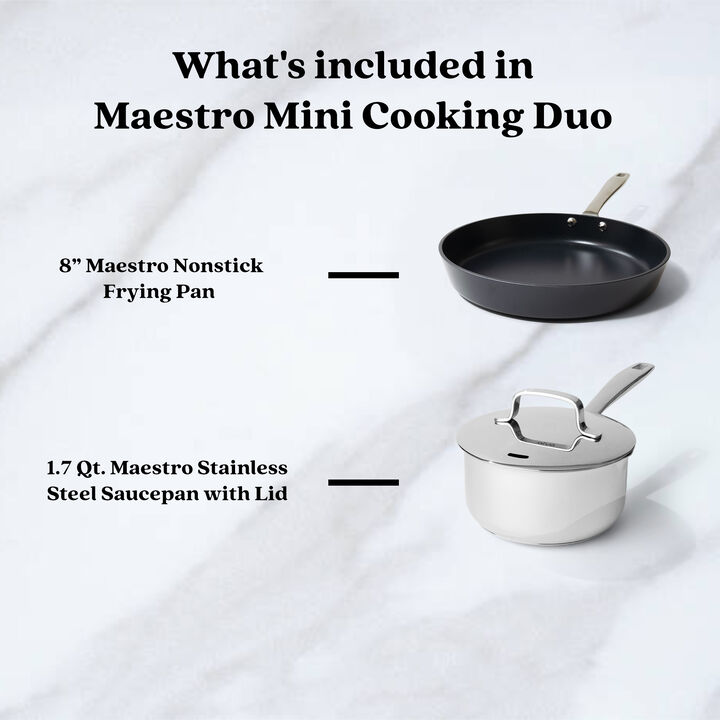 Alva Maestro Mini Cookware Duo Set - Premium 8" Ceramic Nonstick Frying Pan & 2 Qt. Stainless Steel Saucepan - Non-Toxic, PFAS/PFOA/PTFE-Free Cookware - All Stovetop Compatible - Oven Safe