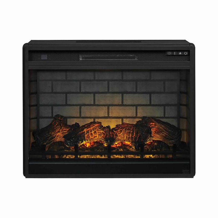 31.25 Inch Metal Fireplace Inset with 7 Level Temperature Setting, Black - Benzara