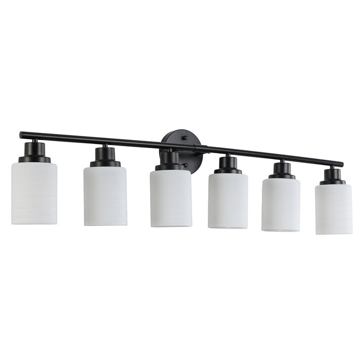 Modern 5-Light Vanity Bathroom Mirror Light, Frosted White Glass with Black Iron Frame, Contemporary Wall Sconce for Bedroom, Bathroom, And Dressing Room (Bulb Not Included)