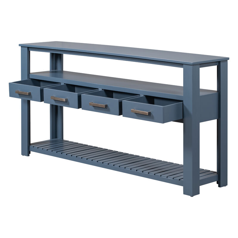 Modern Console Table Sofa Table for Living Room with 4 Drawers and 2 Shelves