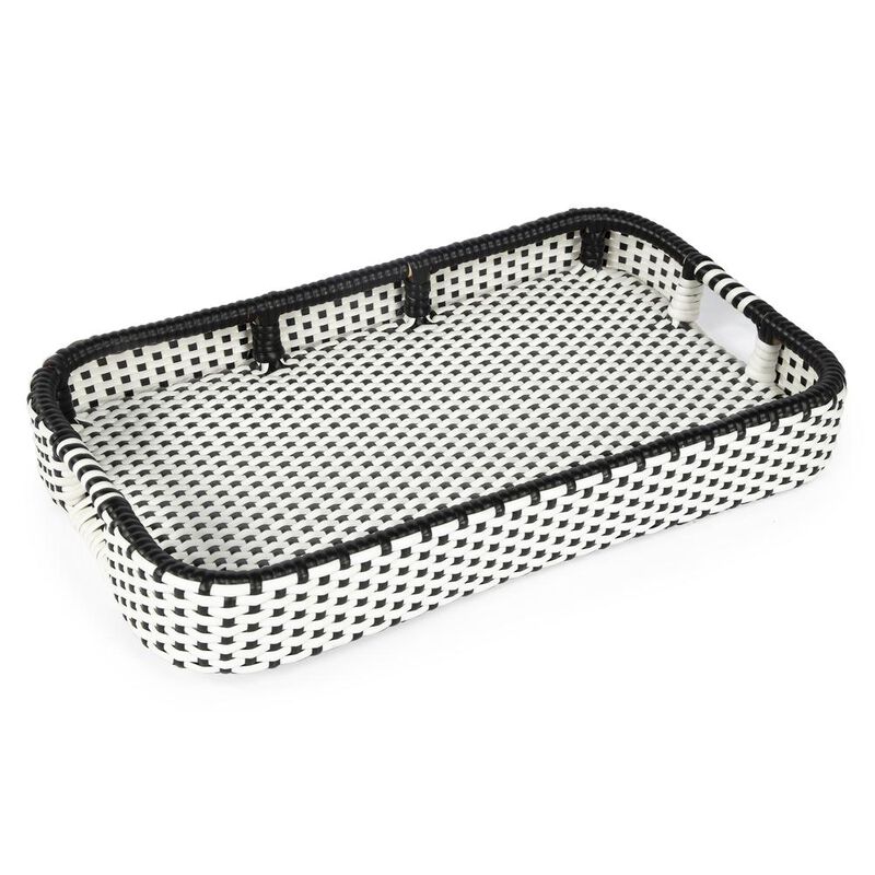 Butler Specialty Selena & Rattan Bar Cart, Black and White, Natural