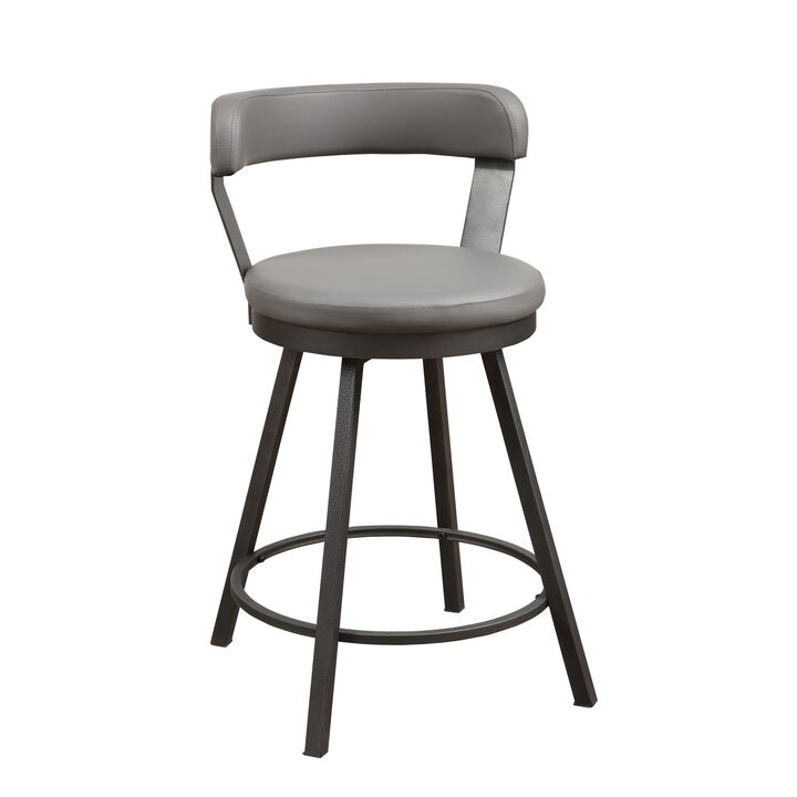 Leatherette Counter Height Chair with Metal Slanted Legs, Set of 2, Gray - Benzara