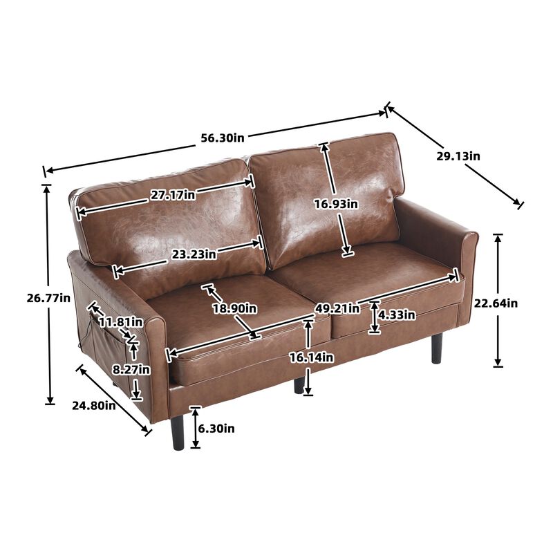 Mondawe PU Leather Loveseat, 2 Seater Small Sofa Couches with USB & Removable Pillow Cover