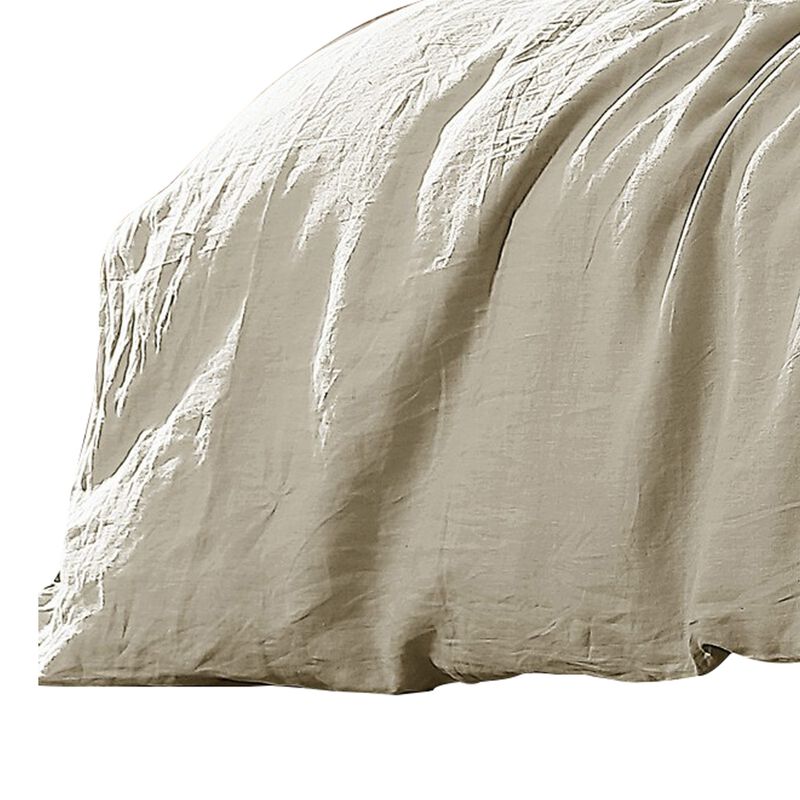 Edge 4 Piece King Size Duvet Comforter Set, Washed Linen, Oatmeal Beige - Benzara