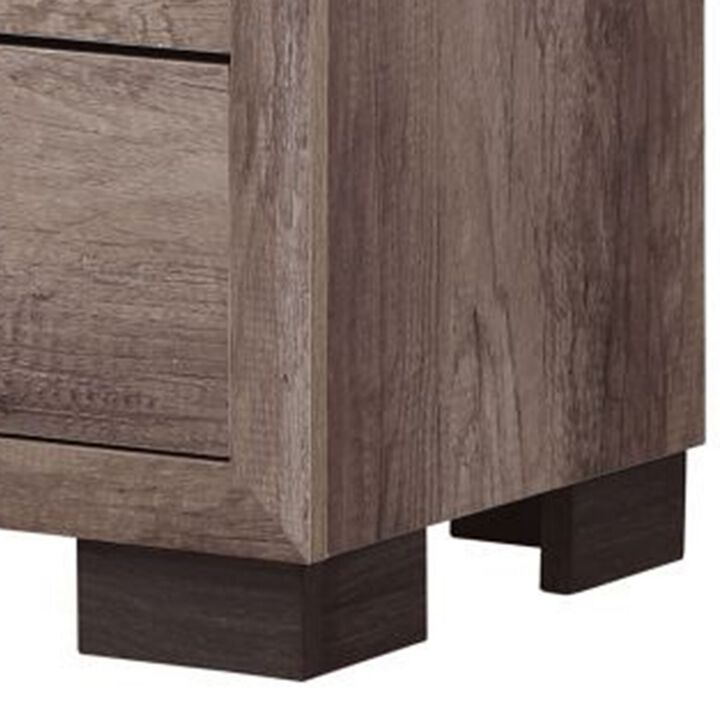 Rangley 24 Inch Nightstand, 2 Drawers, Chrome Metal Handles, Brown Wood - Benzara