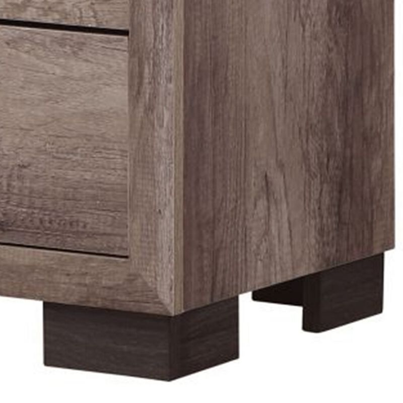 Rangley 24 Inch Nightstand, 2 Drawers, Chrome Metal Handles, Brown Wood - Benzara
