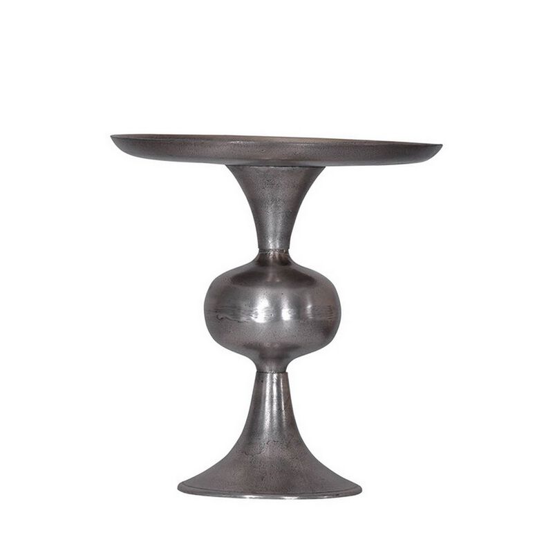 Ria 14 Inch Cake Stand, Solid Round Top, Pedestal Base, Silver Aluminum - Benzara