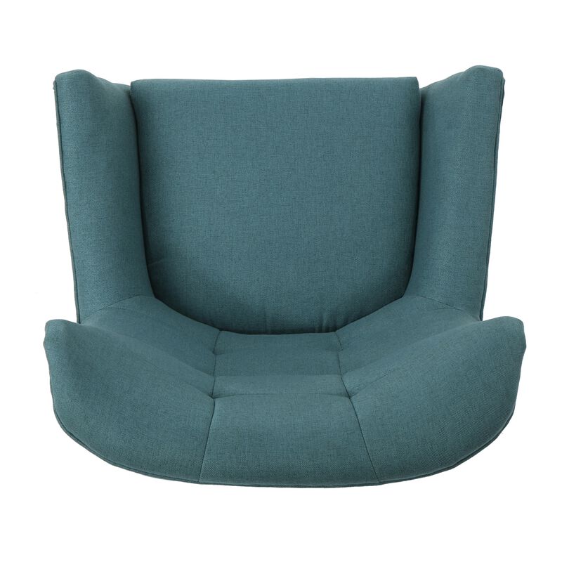 Ranie Accent Club Chair, Rubberwood Legs, Teal Button Tufted Polyester - Benzara