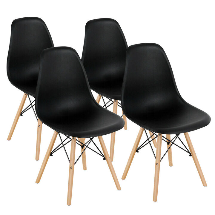 Costway Set of 4 Modern Dining Side Chair Armless Home Office w/ Wood Legs White