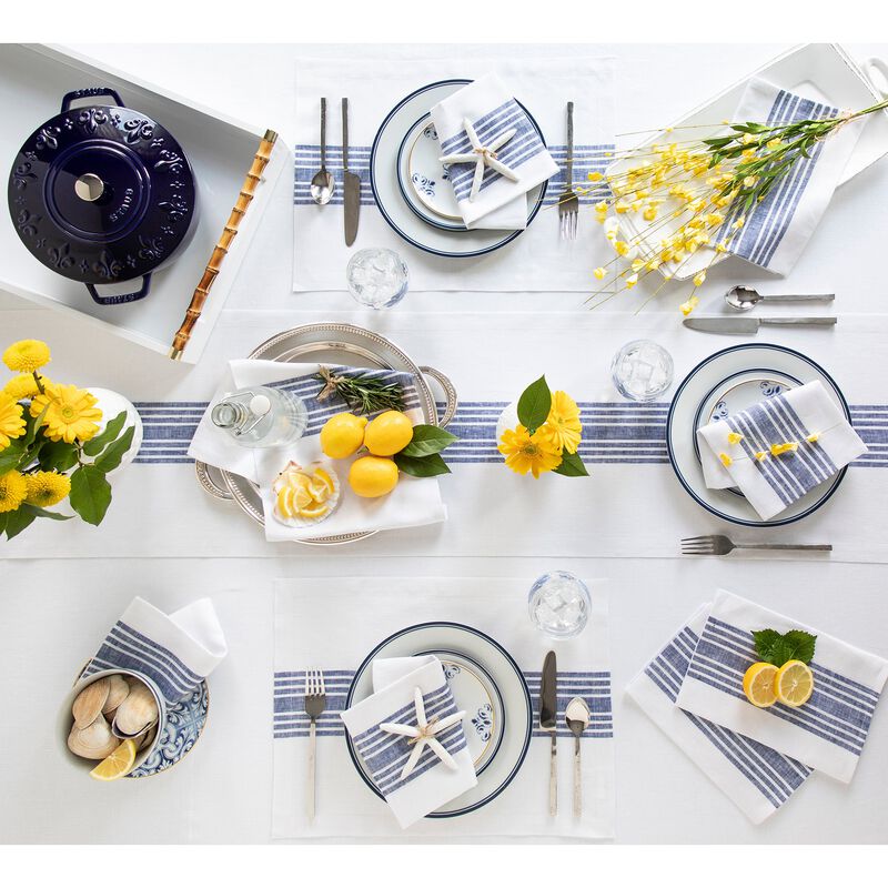 Solino Home 100% Pure Linen Stripe Placemats 14 x 19 Inch Set of 4 | Farmhouse