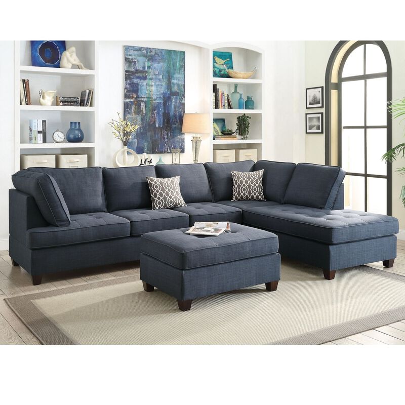 2pc Reversible Chaise Dorris Fabric Sectional Sofa Set Living Room Furniture Couch