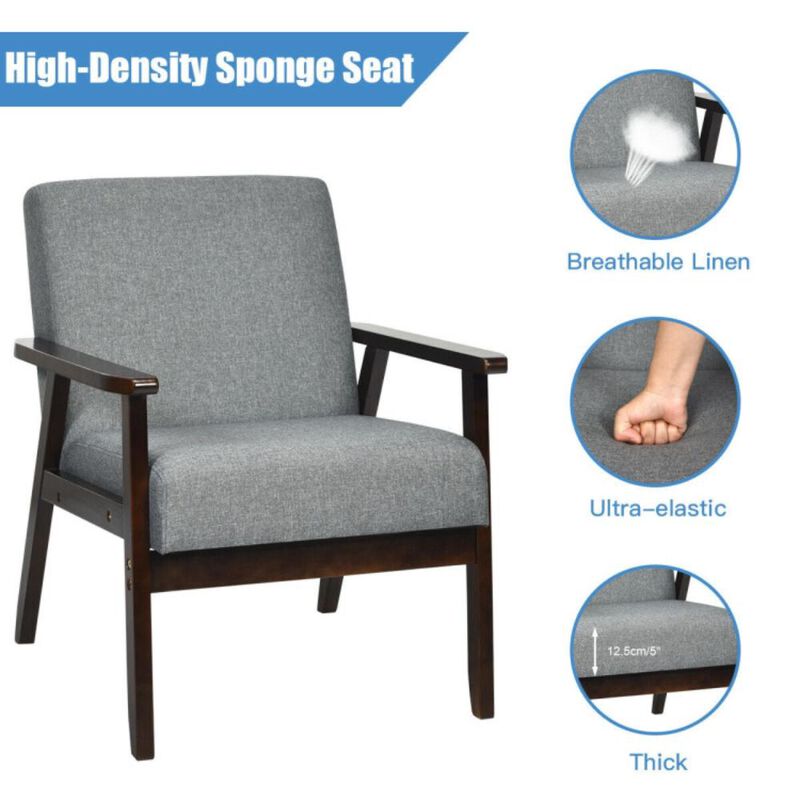 Hivvago Solid Rubber Wood Fabric Accent Armchair