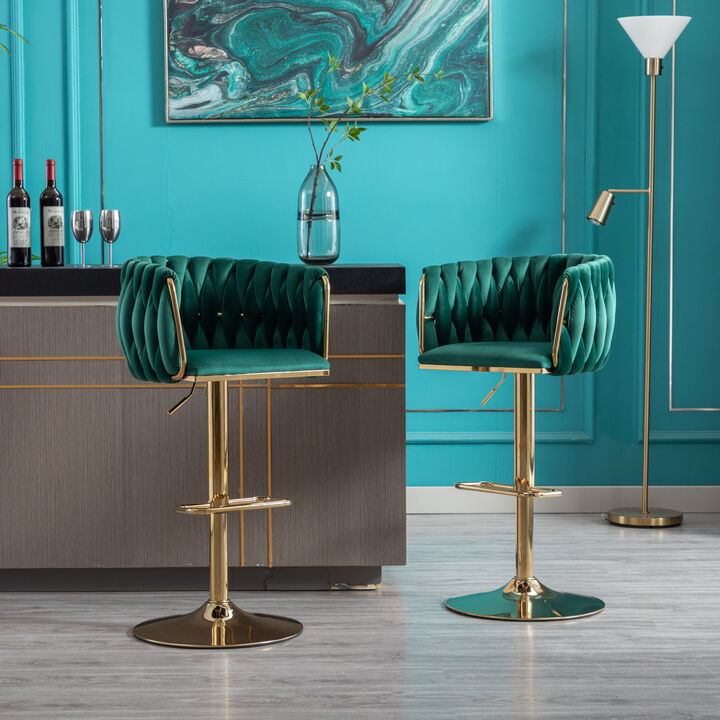 Set Of 2 Bar Stools, With Chrome Footrest And Base Swivel Height Adjustable Mechanical Lifting